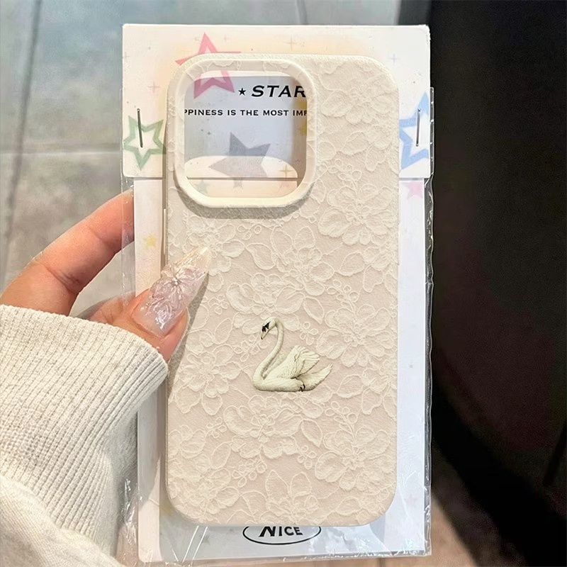 Lace Swan Pattern Lychee Textu - Apple Iphone 15 Pro Max ulasan dan harga