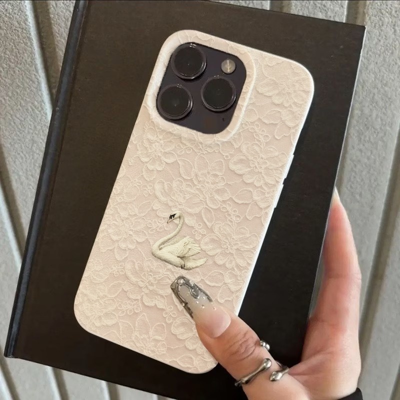 Lace Swan Pattern Lychee Textu - Apple Iphone 15 Pro Max ulasan dan harga
